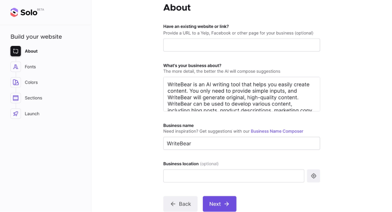 Solo AI Website Composer